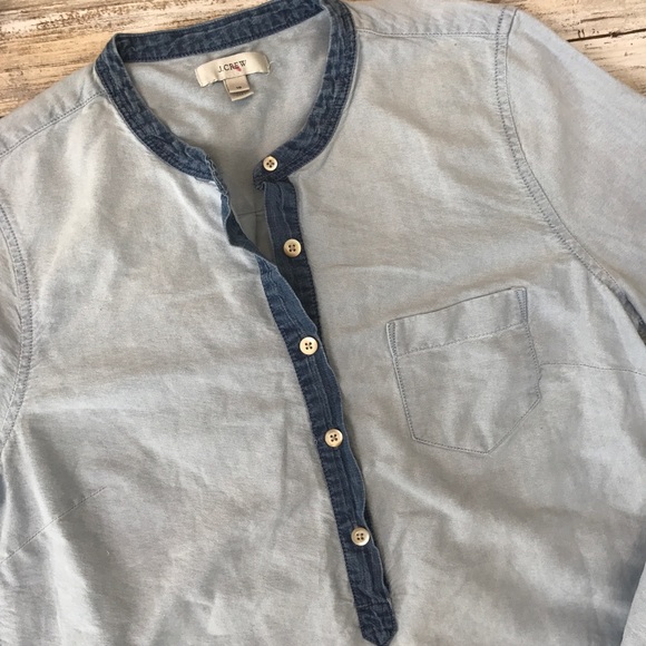 J. Crew Chambray Half Buttondown Popover Top - Picture 5 of 8